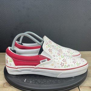 Vans Classic Slip Ons White Red Shoes Sneakers Star Print Mens 8 Womens 9.5